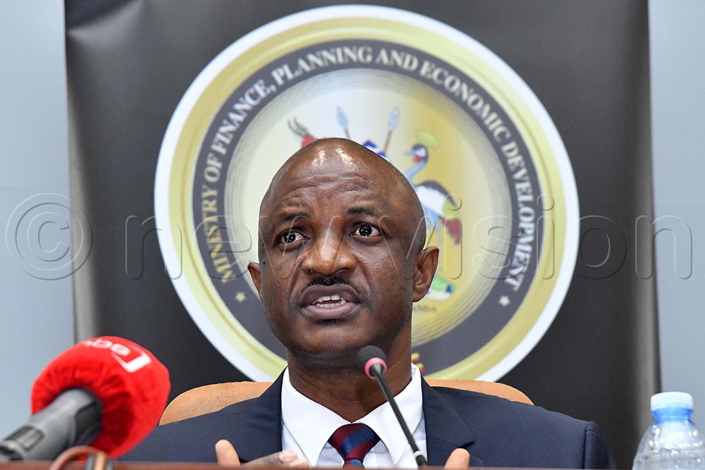 Permanent Secretary and Secretary to the Treasury (PSST) Ramathan Ggoobi during a press briefing on the 2026/2027 first quarter budget release and the launch of results of the 2025 open budget survey. (Photo by Richard Sanya)