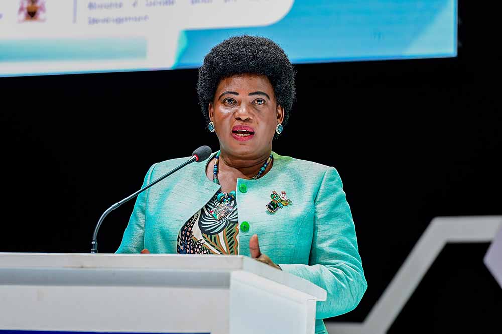 Minister of Gender, Labour and Social Development Hon Betty Amongi Ongom delivers her remarks at the event.