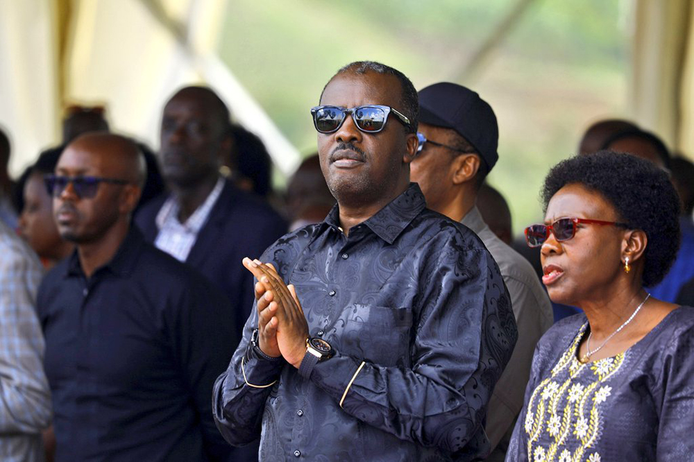 State Minister of Internal Affairs, Gen. David Muhoozi,  and  Dr Jane Ruth Acen,g the Health Minister, at the funeral of the late AIGP, Charles Kataratambi, at the family home. (Courtesy)