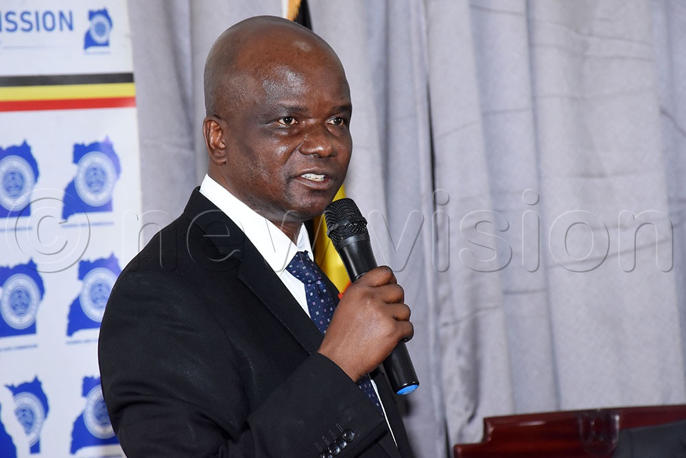 The Director General of Uganda AIDS Commission, Dr Nelson Musoba, addressing guests at Bulange Mengo.