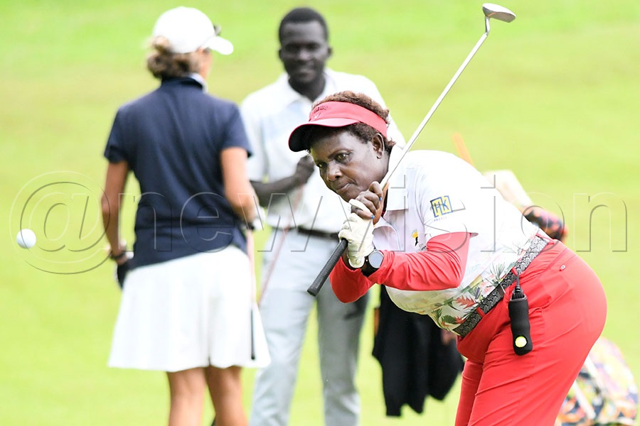 Mbarara's Edrae Kagombe chips during the first round of the Seniors Open at the Lugazi Hills Golf and Country Club course, August 22, 2025. Photo by Michael Nsubuga