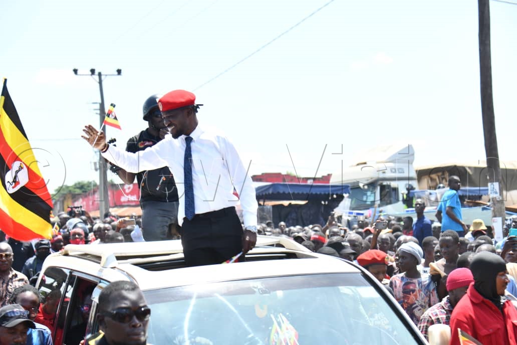 National Unity Platform (NUP) president Robert Kyagulanyi Ssentamu, popularly known as Bobi Wine, addressing voters. (Credit: Ponsiano Nsimbi)