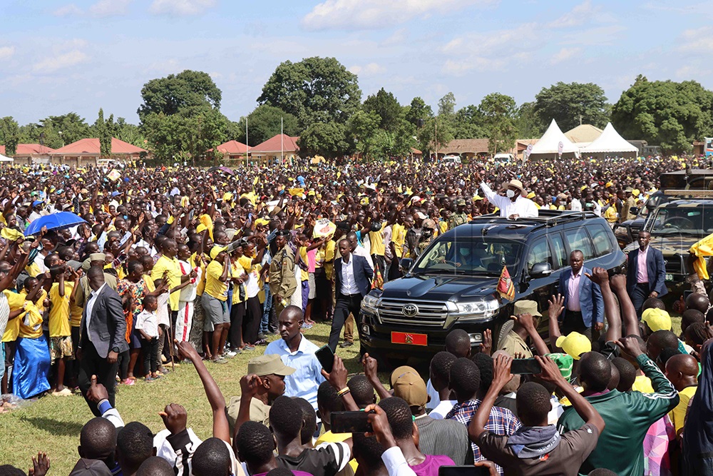 President Yoweri Museveni arriving at Lango College Playground to attend NRM victory celebration organised by Lango leaders led by ESO Director General Joseph Ocwet. (Credit: Hudson Apunyo) 