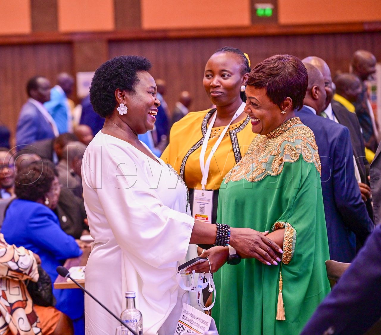 Minister of Energy and Mineral Development of Uganda, Ruth Nankabirwa (left), at the conference. (Credit: Miriam Namutebi)