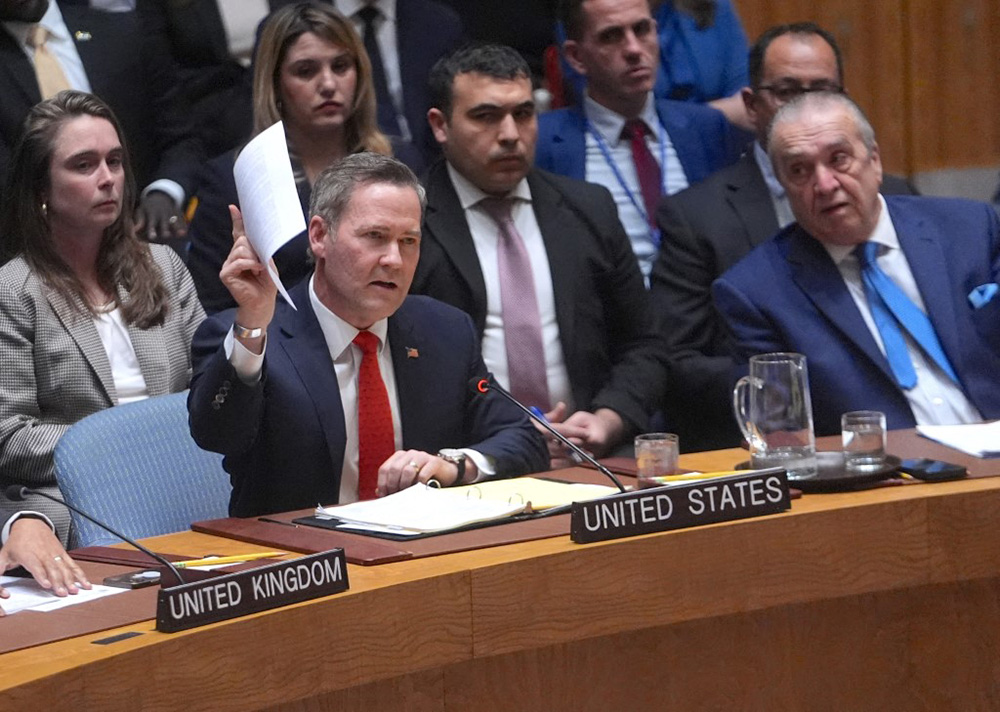 Ambassador Mike Waltz (L), Permanent Representative of the United States to the United Nations speaks at the UN Security Council meeting on the situation in the Middle East, including the Palestinian question in New York City, United States, on November 17, 2025. (Photo by SelÃ§uk Acar / Anadolu via AFP)