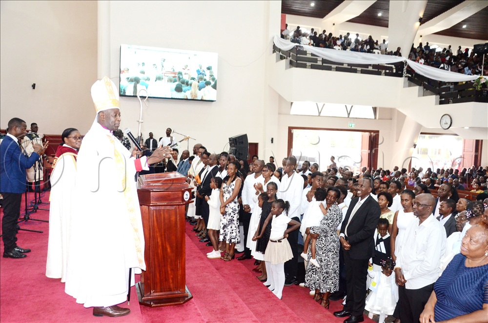 The Most Rev. Dr. Stephen Kaziimba Mugalu the Archbishop of the Church of Uganda giving a blessing to the faithful during the Easter Sunday Service at All Saints Cathedral Nakasero Kampala on April 5, 2026.