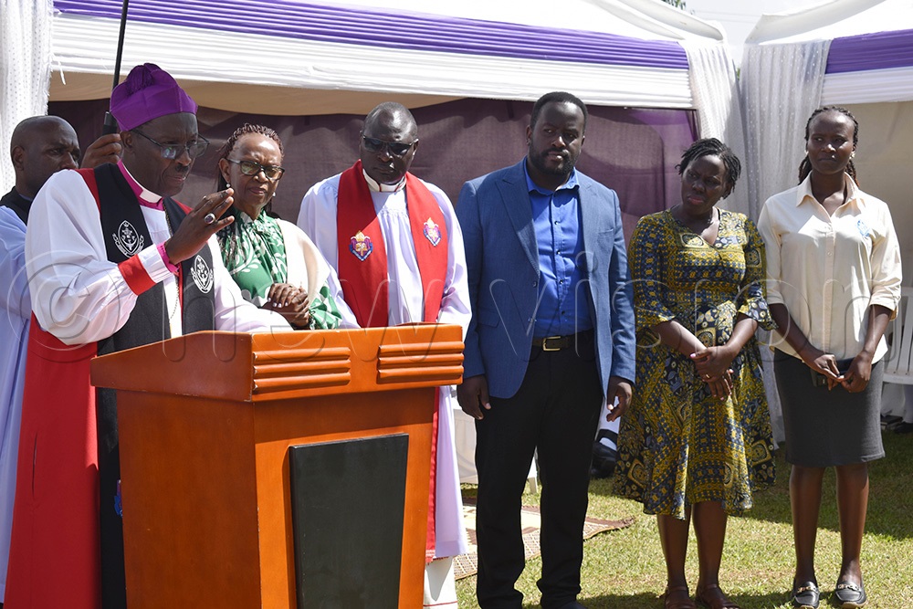 Ankole Diocese Bishop Fred Sheldon Mwesigwa introducing committee members of the Ankole Diocese East African Revival Museum at the commemoration of Archbishop Luwum’s Day held at Ankole Diocese East African Revival Museum in Mbarara City. (Photo by Abdulkarim Ssengendo)