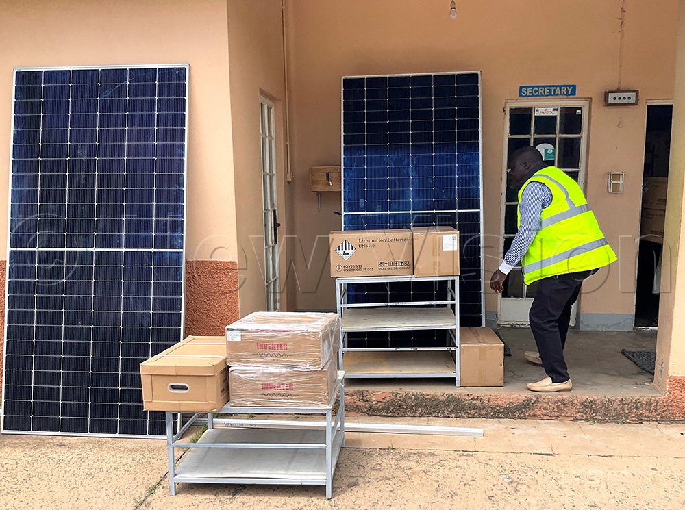 MP Leku, whose company won the installation of the solar power system, inspected the items delivered. (Credit: Robert Adiga)