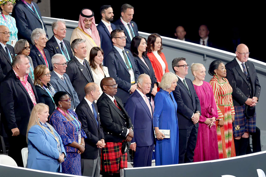 Commonwealth Sport president Donald Rukare (4th left-front row), His Majesty King Charles and the other diginitaries at the openeing ceremony. Courtesy photo.