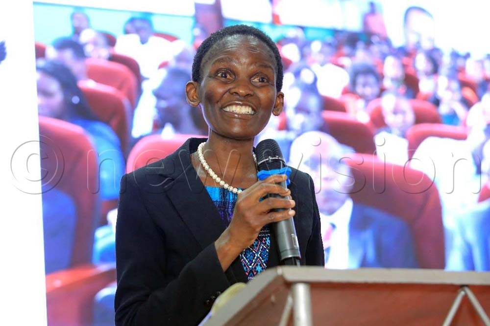 Prof. Susan Kiguli, a lecturer from the department of literature at Makerere University addressing the audience at the Ngũgĩ wa Thiong’o Memoriam held at Makerere University’s Main Hall. (Credit: John Odyek)