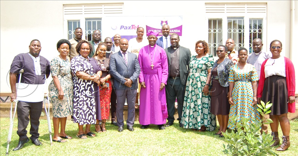 The Archbishop of the Church of Uganda, Dr. Samuel Stephen Kaziimba Mugalu (wearing a cassock and a biretta)  shares a photo moment with the organisers of the Provincial Prayer Convention at the Church of Uganda Provincial  Headquarters in Namirembe on Wednesday, November 5, 2025. 