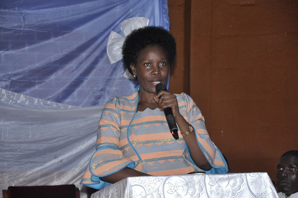 Lands Minister Judith Nabakooba speaking during the commemoration of Kiyinda-Mityana Cathedral Youth Parish Day. (Courtesy photo)