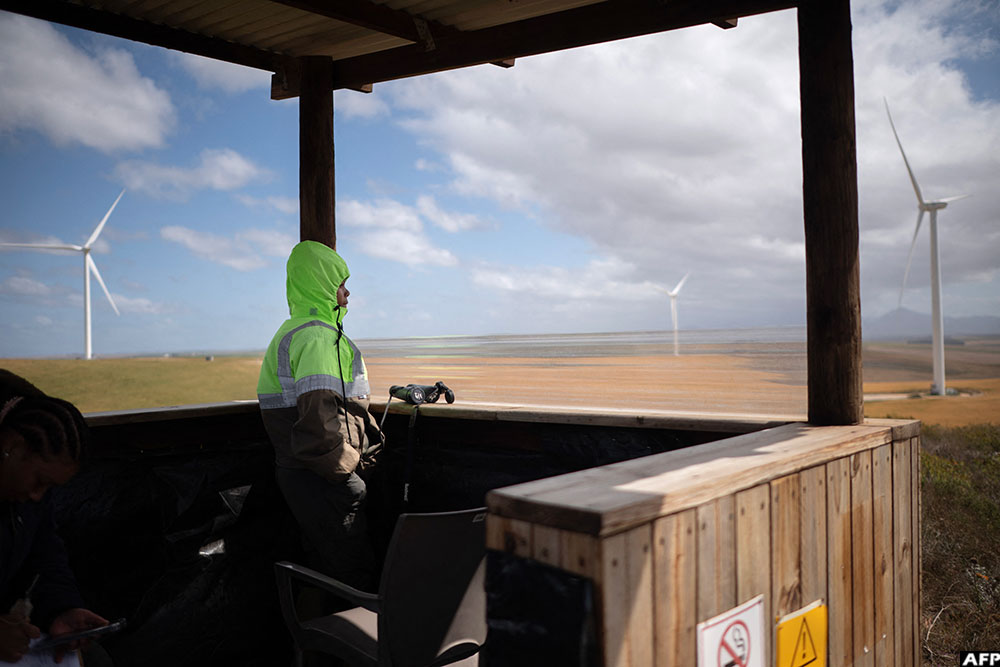 A general view of a wind turbine at Excelsior Wind Farm near Swellendam, South Africa