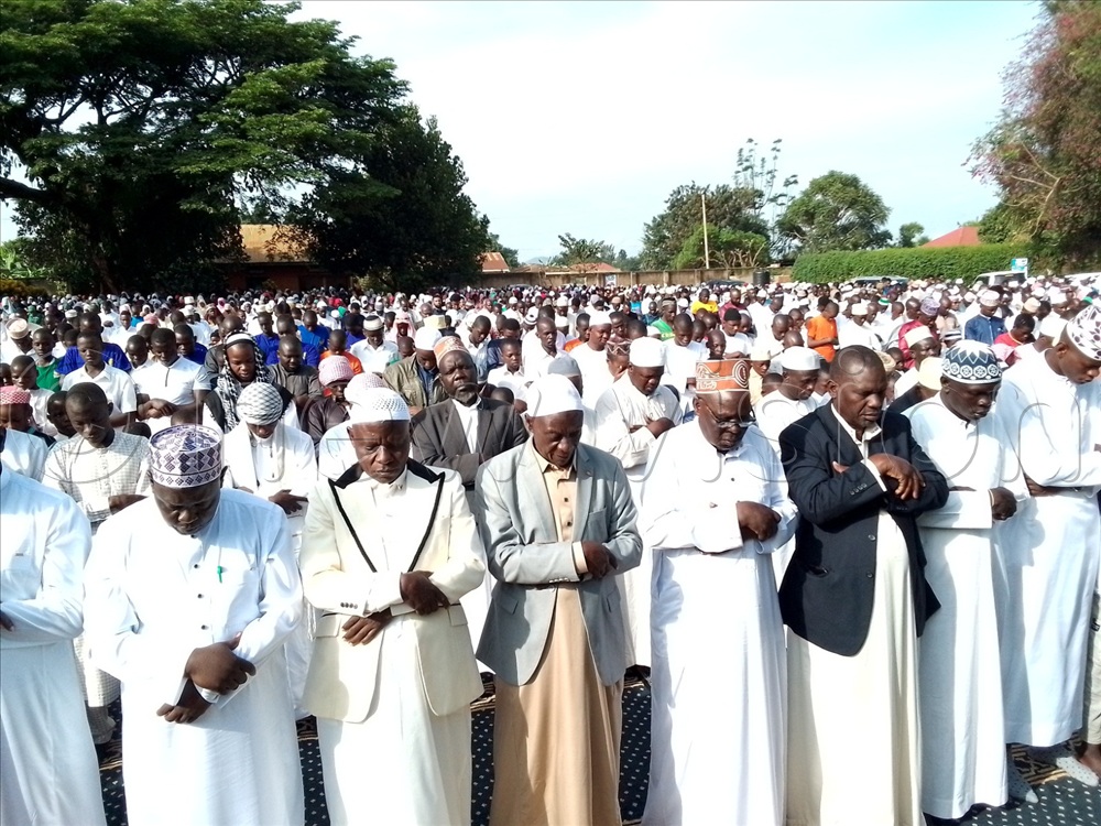 Muslims attending Eid el-Fitr prayers at the Main Mosque, just off Nagongera Road in Tororo district