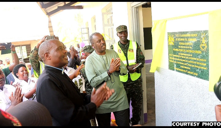 Muhoozi commissioning a two-classroom block at Katungu Primary School.