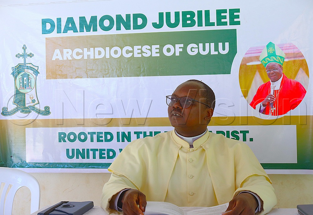 Monsignor Martin Agwee, the chairman of the organizing committee for the Jubilee celebration explained the different steps being taken to organise the celebration. (Photo by Claude Omona)
