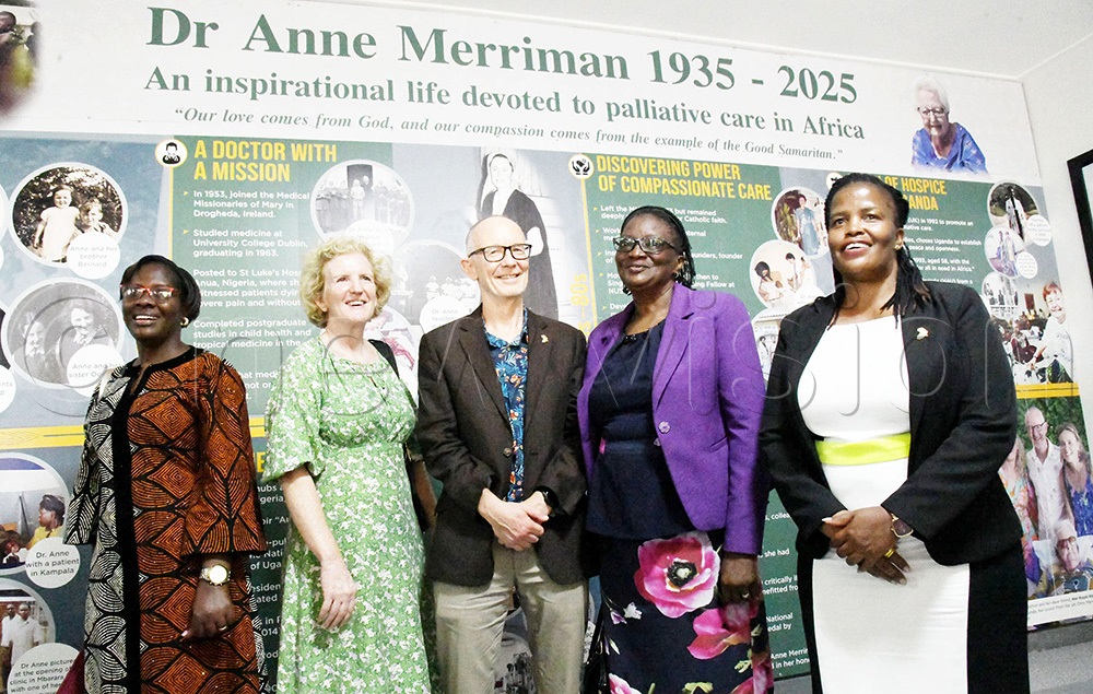 L-R: Jackie Katana, Board Member, Hospice Africa Uganda (HAU), Her Excellency Mags Gaynor, Irish Ambassador to Uganda, Chris Merriman, Chairperson  of Hospice Africa UK (HAUK), Juliet Ssenteza, Principal Private Secretary to the Nnabagereka and Prossy Nakyanja, Executive Director, HAU during the official opening of Dr. Anne Merriman memorial room at Hospice Africa Uganda headquarters in Makindye on Friday 14th November 2025. (Photo by Mpalanyi Ssentongo)