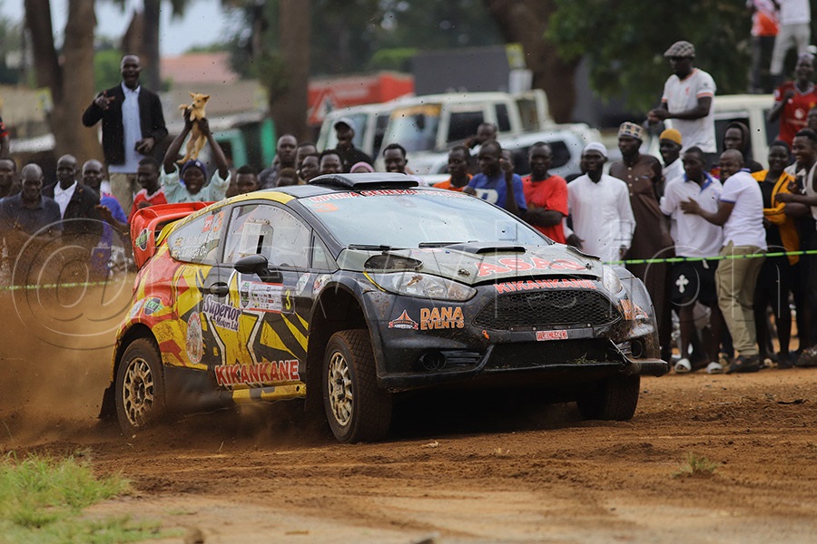 Duncan Mubiru powers his Ford Fiesta at the Super Stage at Kauda Grounds. PHOTO: Johnson Were