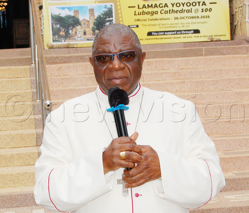 Archbishop Paul Ssemogerere delivers his thanksgiving speech during the function. (Credit: Mathias Mazinga)