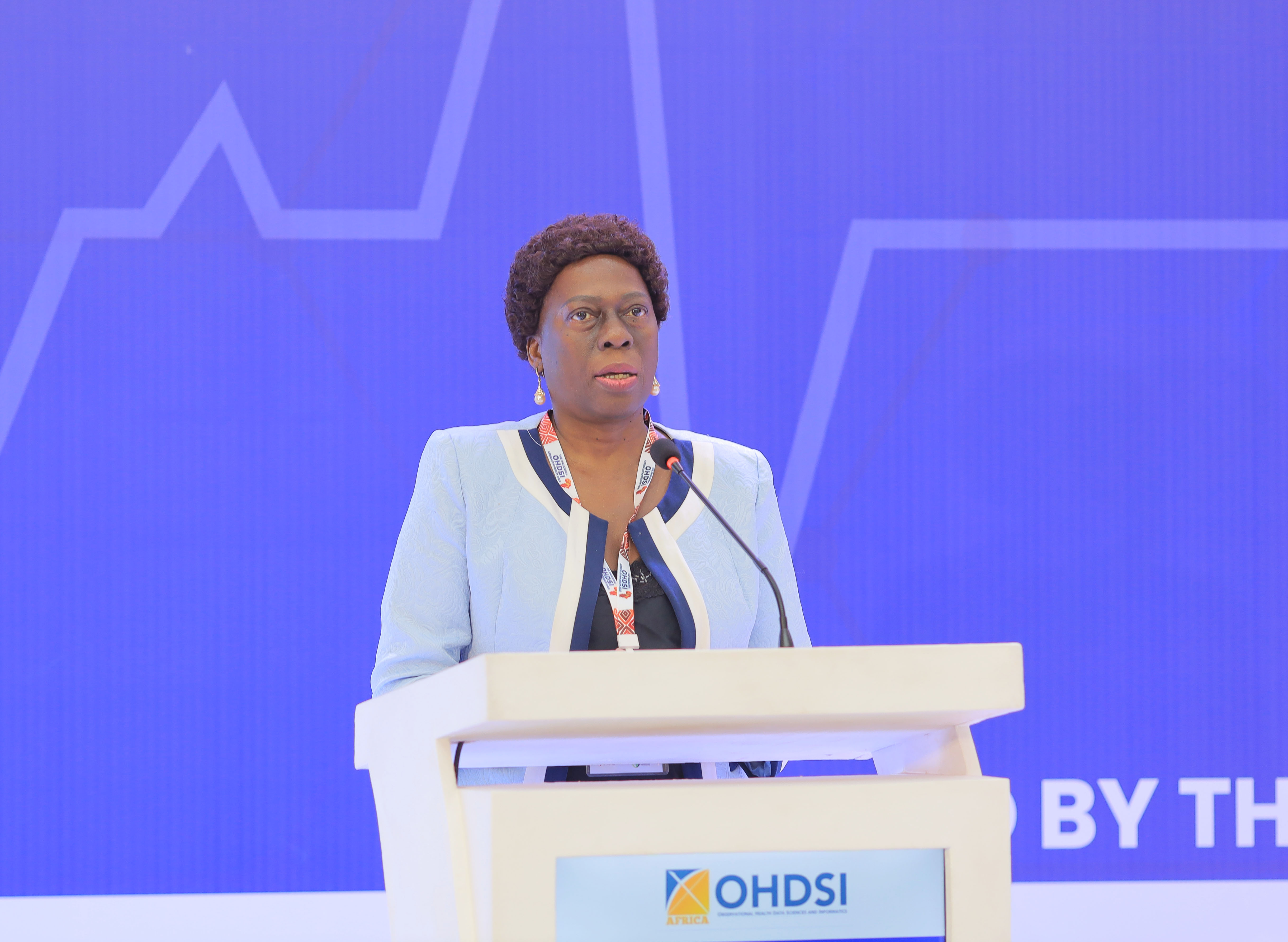 Dr Cissy Kityo the JCRC executive director addressing guests during the OHDSI Symposium. Photo by Agnes Kyotalengerire
