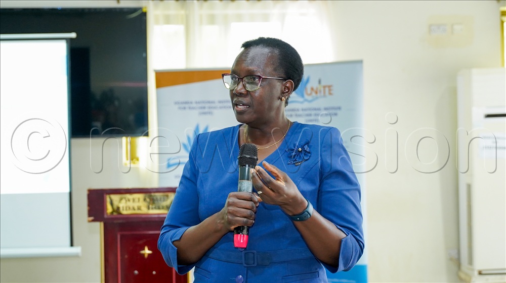 Prof. Betty Akullu Ezati, the Vice Chancellor UNITE addressing teachers during the induction meeting at Ridar Hotel Seeta in Mukono Municipality. 