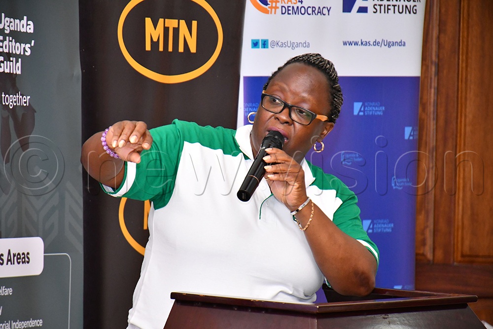 Caroline Nakazibwe, a writer and editor at the Weekly Observer, presenting the WAN-IFRA Women in News sexual harassment report during the 4th Uganda Editors' Guild convention at Nile Resort hotel in Jinja City on August 1st, 2026.  (Credit: Donald Kiirya)