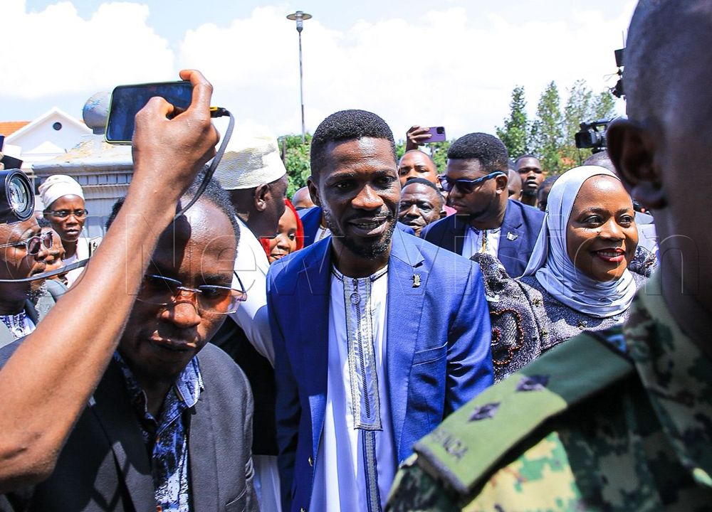 NUP party president Robert Kyagulanyi arrives for the function.