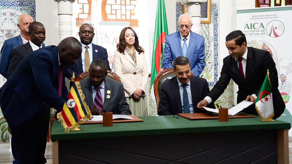 Finance Minister Matia Kasaija and Algeria officials signing the agreement to upgrade Katakwi Hospital. (Courtesy photo)