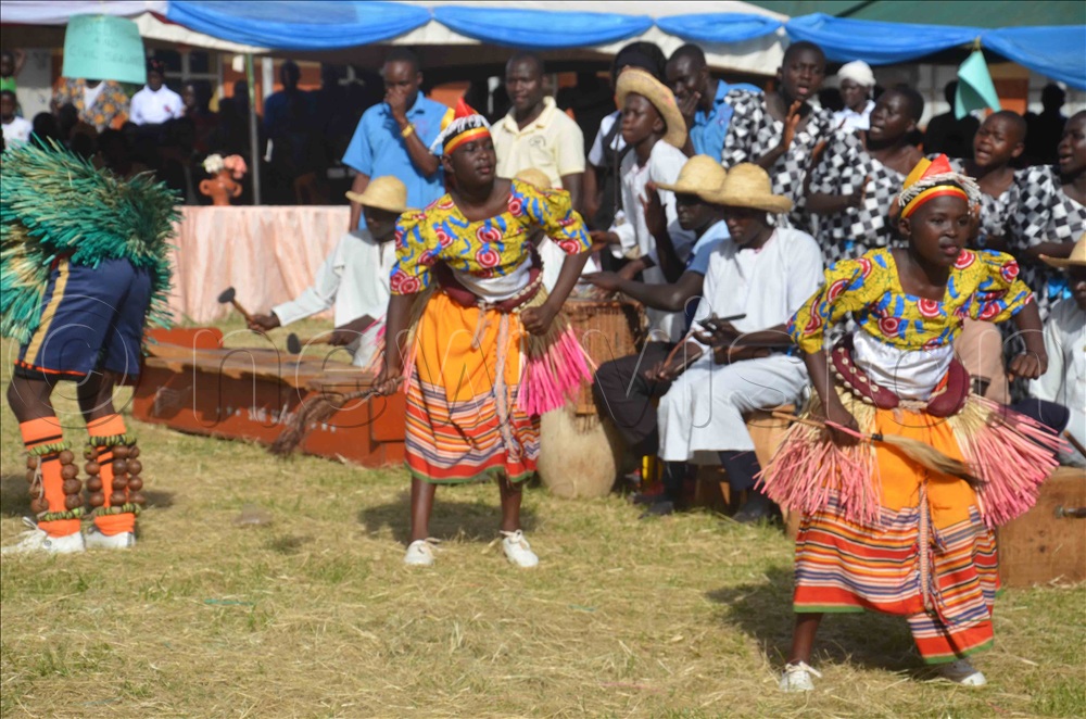 Wanyoro dancers participating at Karuma primary school playing ground.
