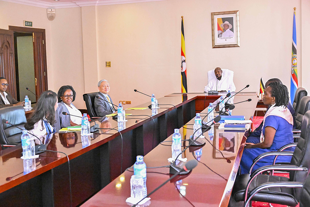 President Yoweri Kaguta Museveni in a meeting with the outgoing World Bank Country Manager for Uganda R. Mukami Kariuki who bid him farewell and Qimiao Fan, the World Bank country director for Kenya, Rwanda, Somalia and Uganda at the State House Entebbe on July 28, 2025. (Photos by PPU/ Tony Rujuta)