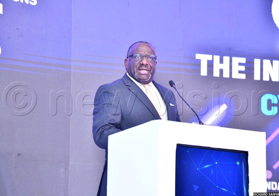 Uganda Communications Commission (UCC) executive director Nyombi Thembo speaking during the inaugural National Cybersecurity Conference at Sheraton Kampala Hotel in Kampala on Tuesday.