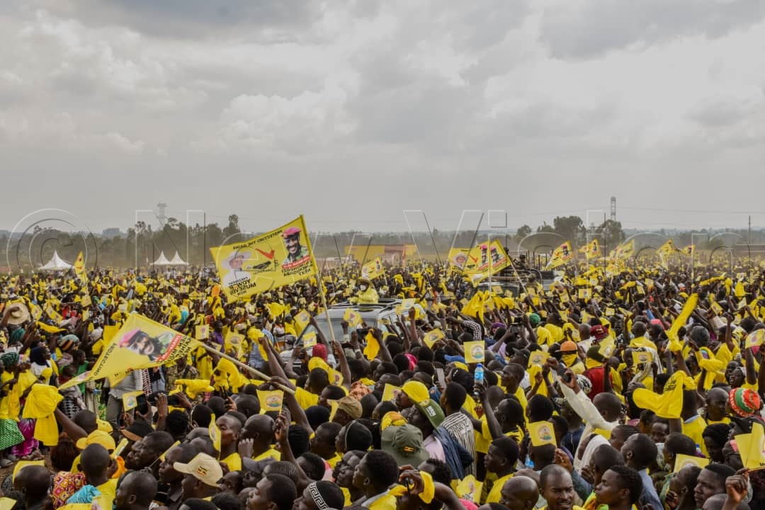 President Museveni welcomed by NRM supporters to the campaign rally. (Credit: Simon Peter Tumwine)
