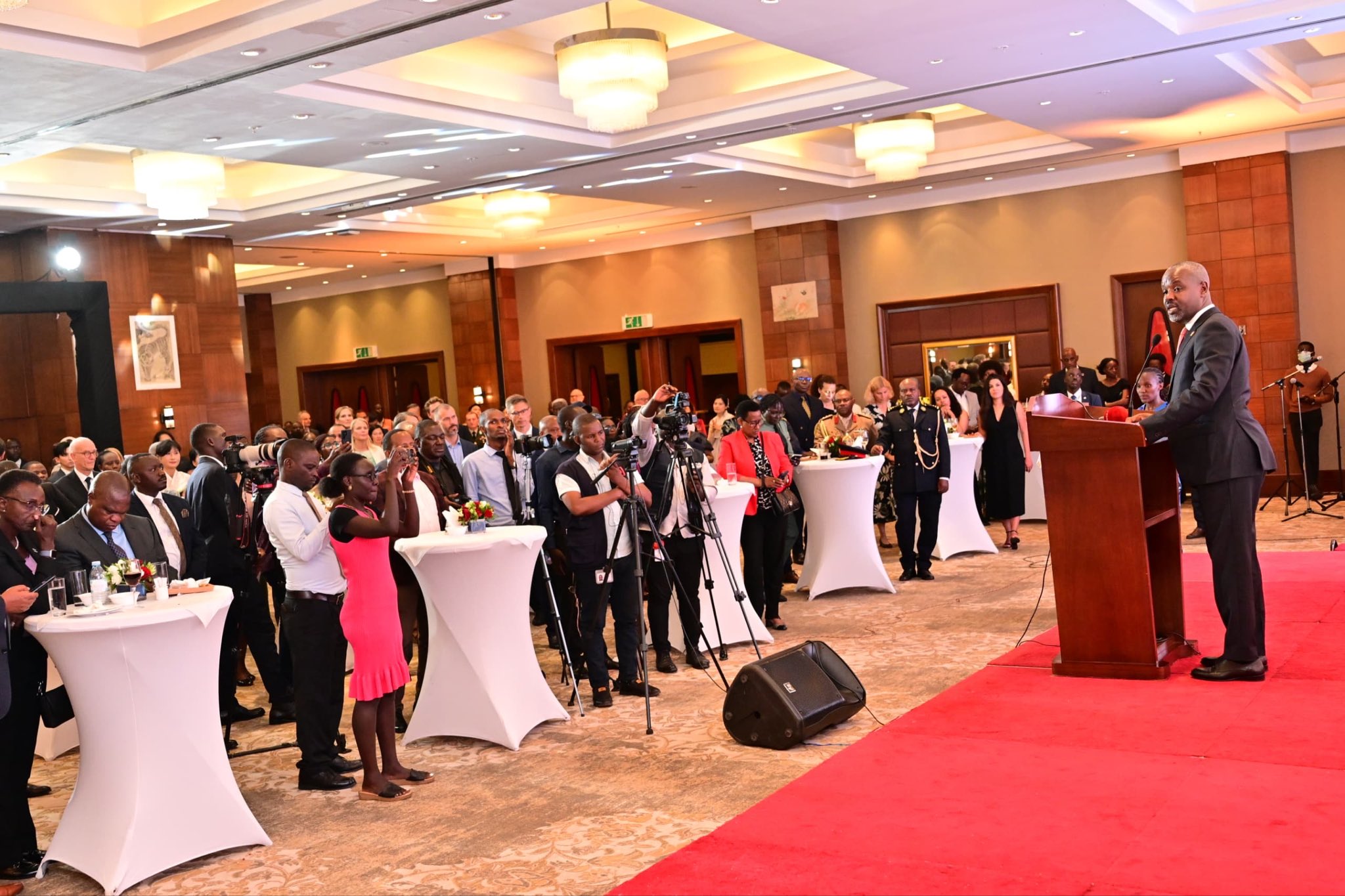 Deputy Speaker of Parliament Thomas Tayebwa addressing invited guests during the celebrations of the Republic of Korea annual National Armed Forces Day. (Courtesy photo)