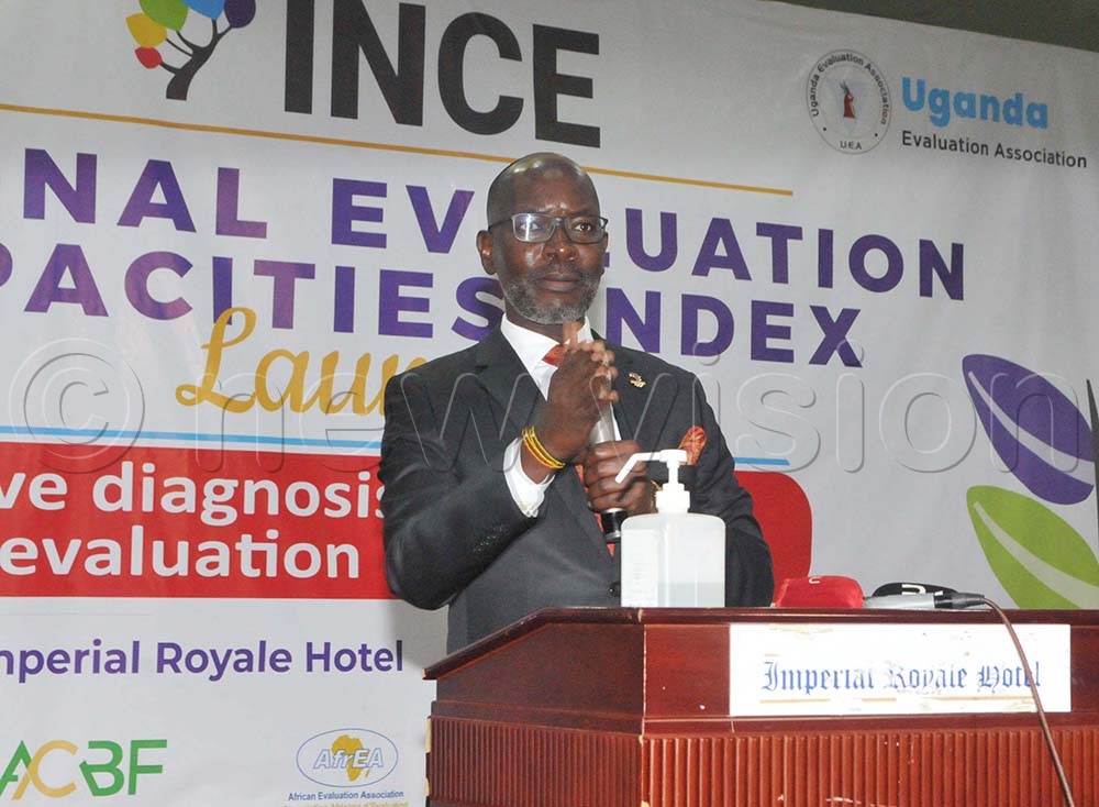 Denis Hamson Obua the Government Chief Whip speaking during the Launch of the National Evaluation Capacities Index at Imperial Royal on March 25, 2026. (Credit: Nicholas Oneal)