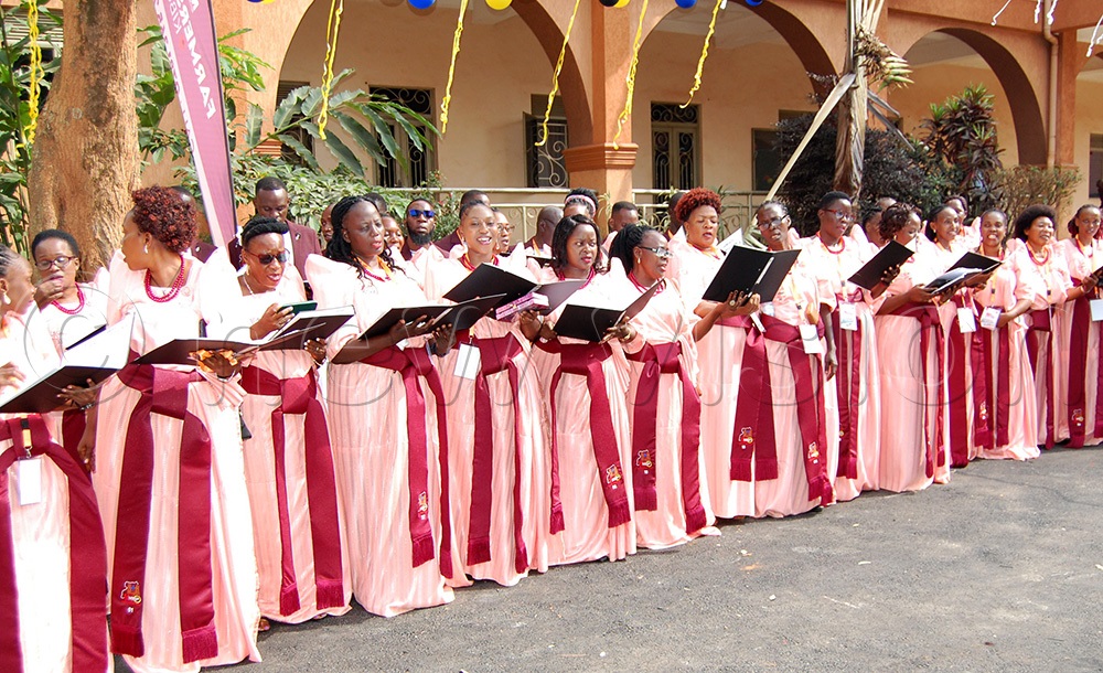 Sacred Heart Cathedral Choir of Lubaga Cathedral leading a song during the commissioning of the centennial monument presbytery. (Photo by Mathias Mazinga)
