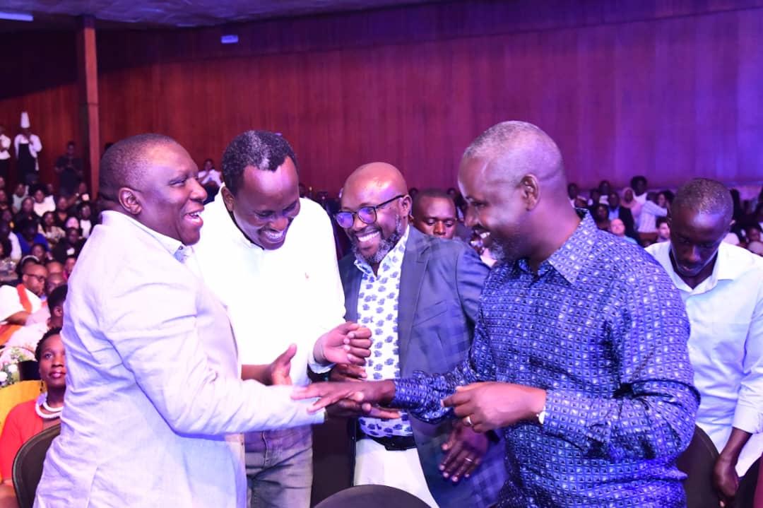 Jimmy D. Mugerwa (dfcu Group), John Musinguzi (URA), Don Wanyama (Vision Group), and Deputy Speaker Thomas Tayebwa