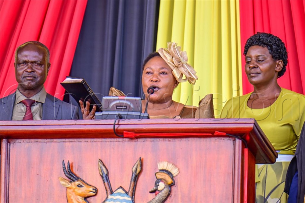 Minister for Presidency, Milly Babalanda taking the oath.