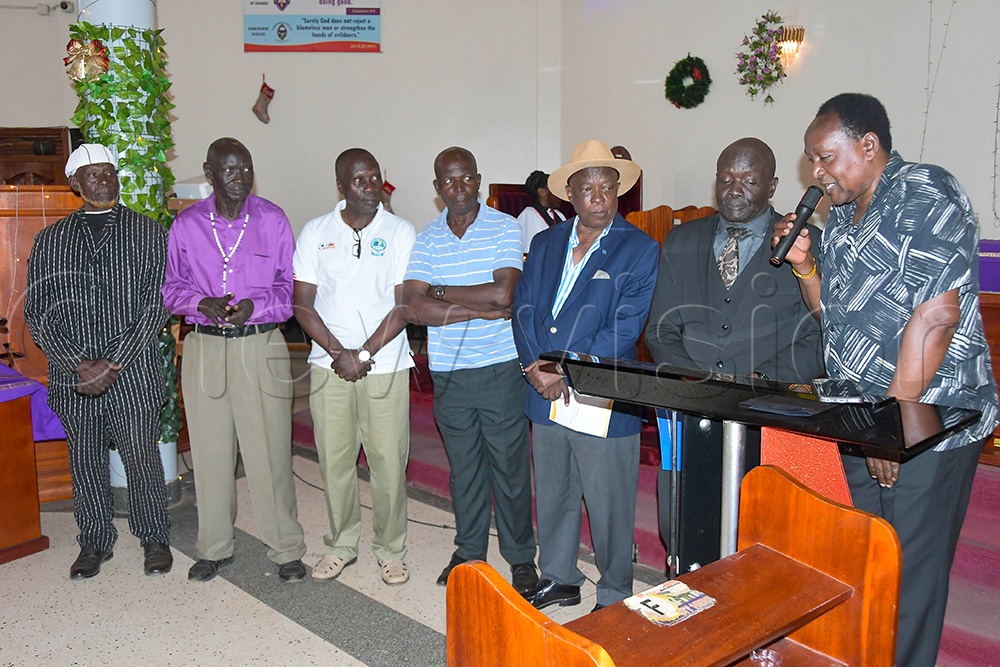 Former Uganda Cranes players who played with the late Polly Ouma paying their last respects. (Photo: Silvano Kibuuka)