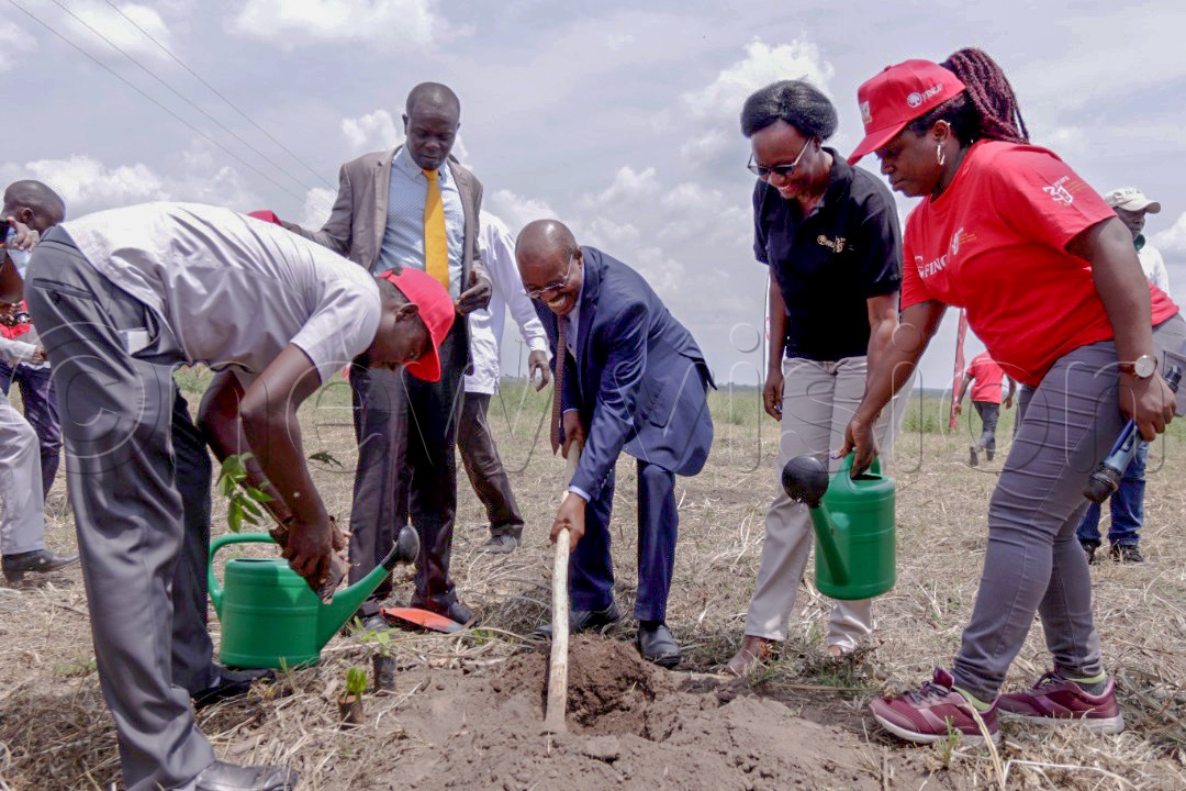 State minister for finance, Amos Lugolobi digging a hole to plant a tree during the launch of the campaign. (Photo by Ivan Kabuye)