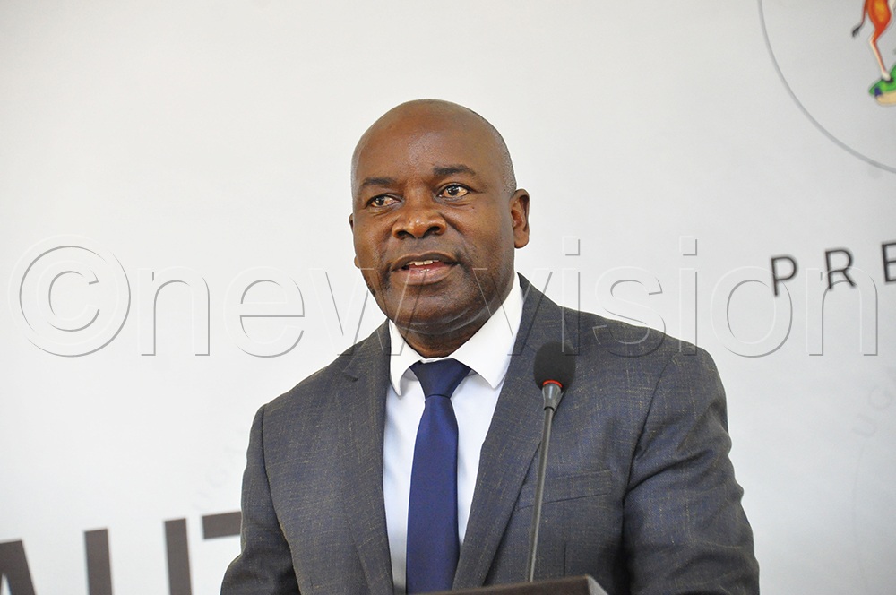 Chief Education Officer for Education Administration and Training at the Ministry of Education, Cleophus Mugenyi, addresses journalists during a press conference at the Uganda Media Centre on October 26, 2026. (Photo by Nancy Nanyonga)