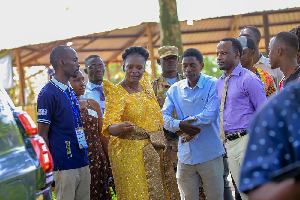 The Commissioner for National Patriotism Secretariat Corps at State House, Hellen Seku, interacting with students from various universities across the country during the Focus Annual National Students’ Easter Camp. (Courtesy photo)
