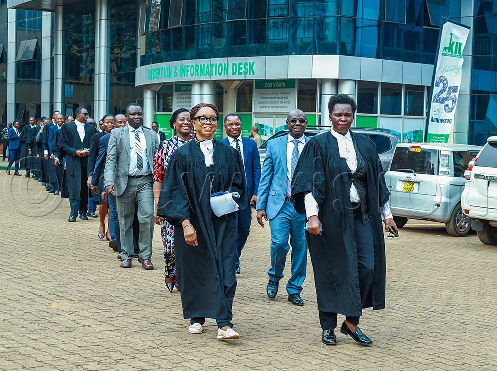 Guest officials and students of KIU during the Moot Court launch. (Credit: Agnes Kyotalengerire)