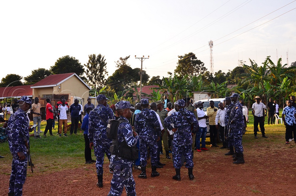 The anti-riot and regular police, who had been deployed while on standby to avert any possible chaos during the Jinja City Northern Division speakership polls in Bugembe on Friday, July 3, 2026. (Photo by Jackie Nambogga)