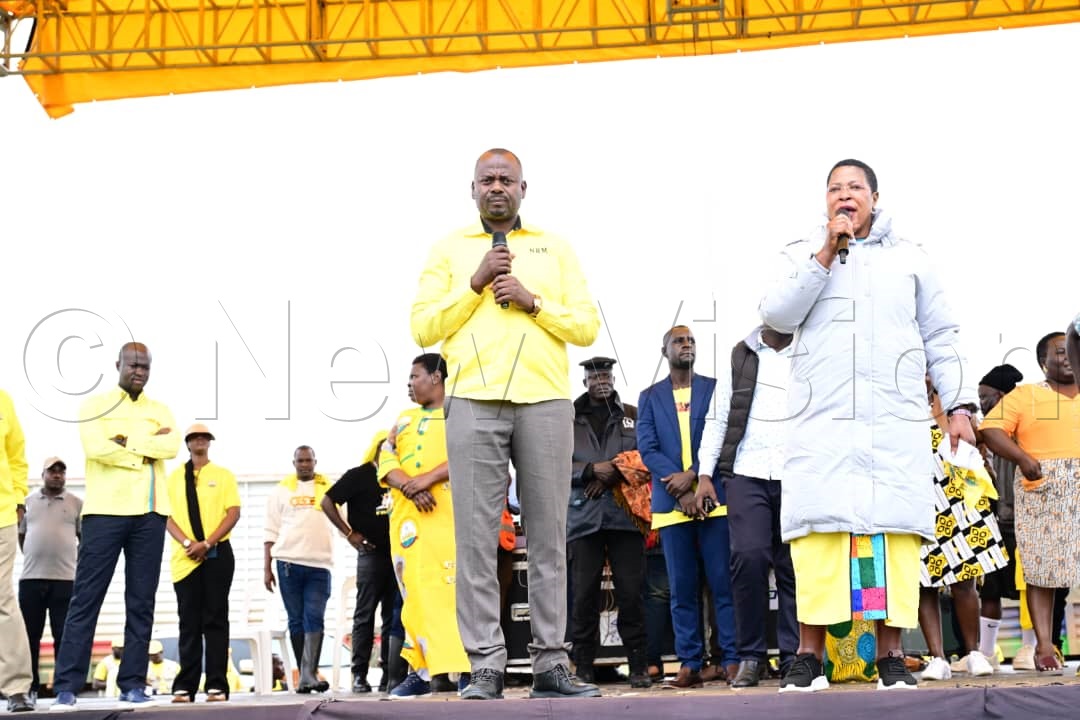 Speaker of Parliament, Anita Among, speaking to NRM supporters at the rally. (Credit: Eddie Ssejjoba)