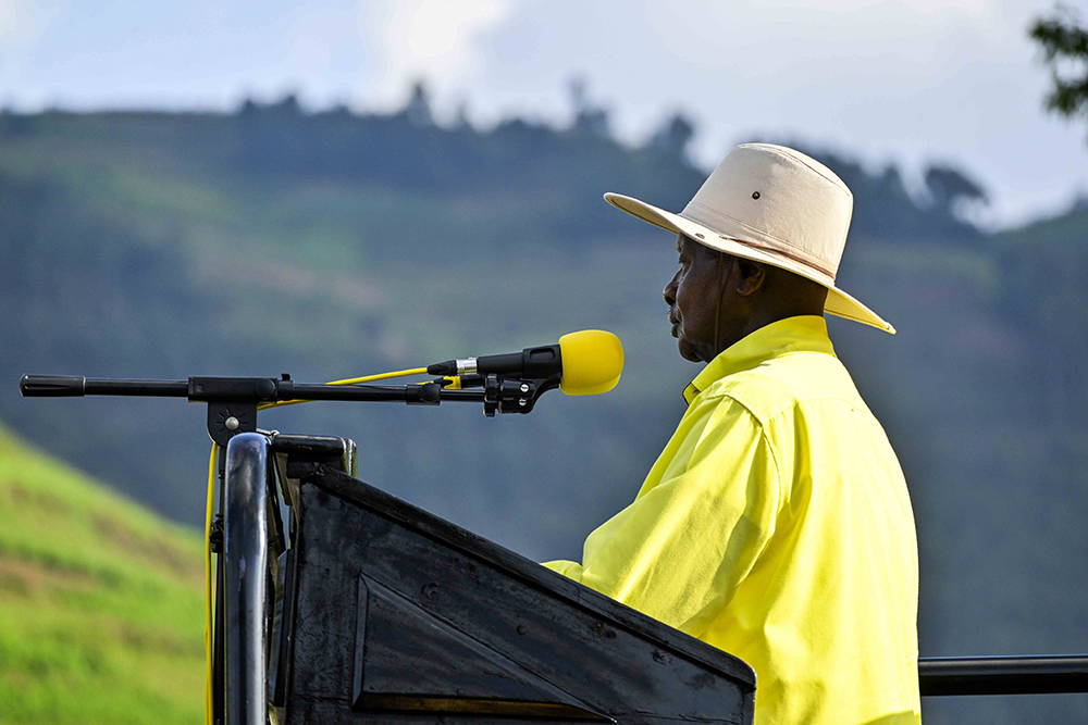 President Yoweri Museveni addressing the supporters at the campaign rally in Rubanda on Monday (Nov. 24). (PPU).