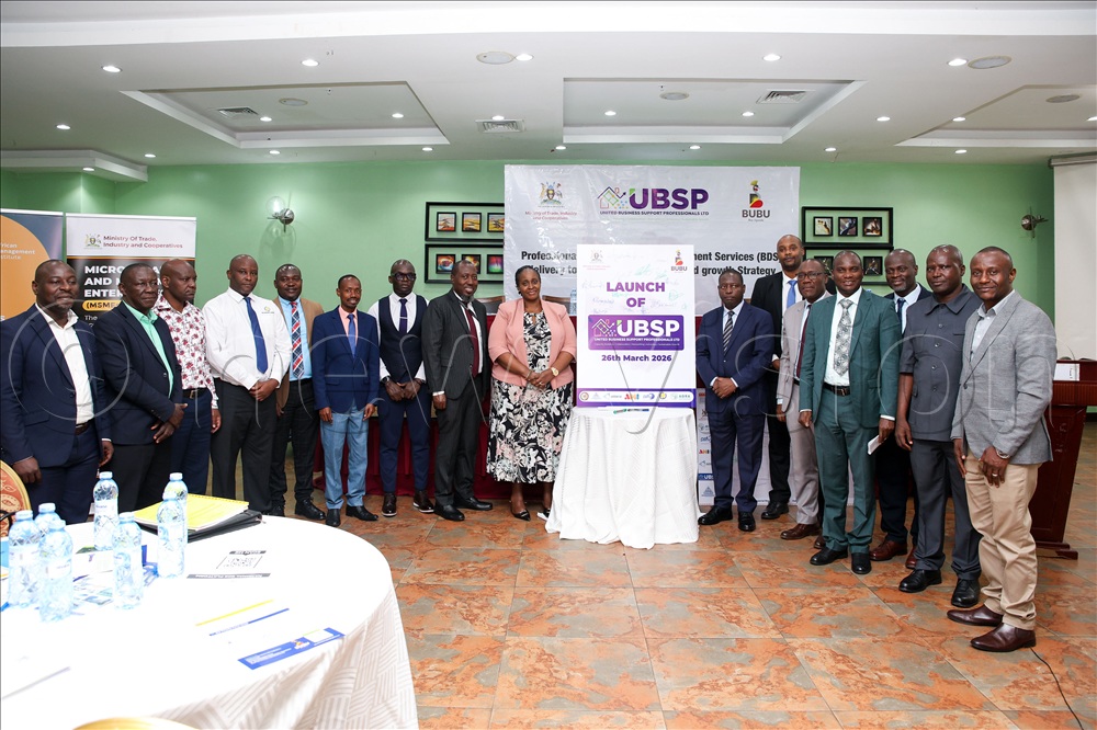 Ministry of Trade officials, BDS service providers and development partners pose for a photo during the launch of the BSD association in Kampala. 