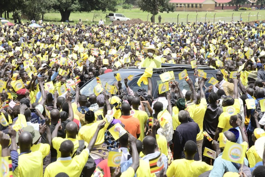 Supporters chanted pro-NRM songs while waving flags and posters. Some shared their views on the gains and expectations from the ruling party. (All Photos by Eddie Ssejjoba)