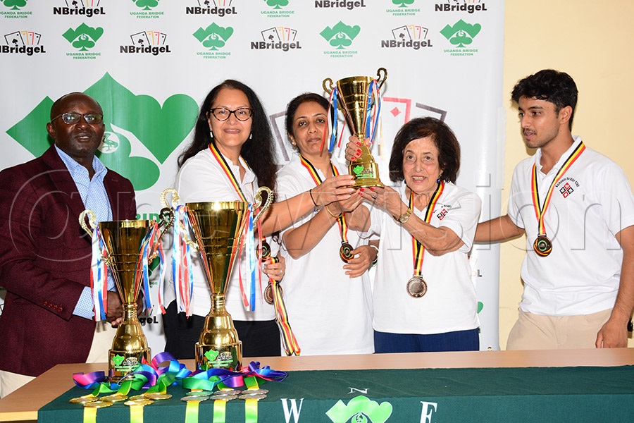UBF president Linus Wamanya poses with the Kampala Bridge Club members after the last outing at Victoria University, April 11, 2026. Photo by Michael Nsubuga