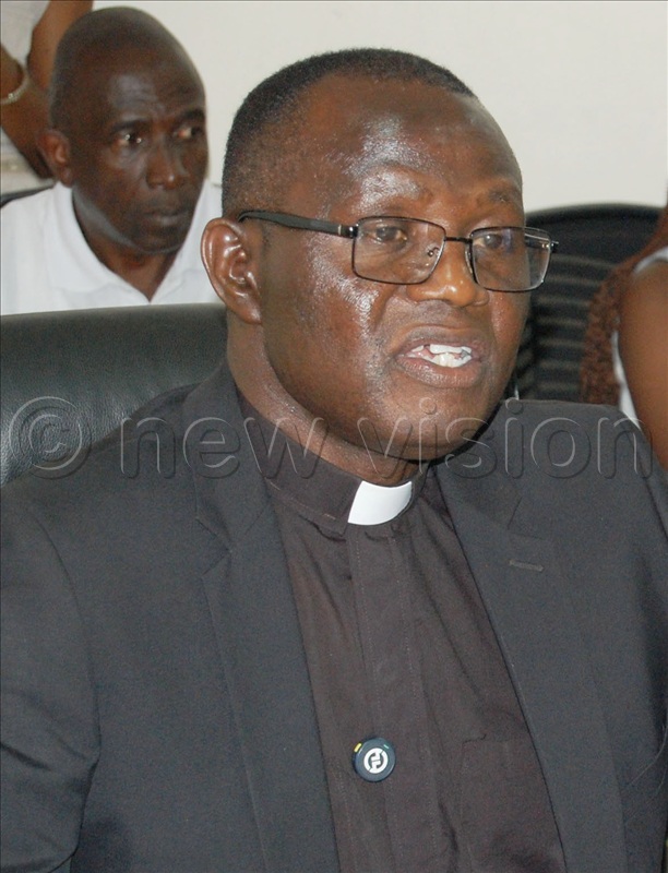 The Director of the Kampala Archdiocese Department of Justice and Peace, Fr. Emmanuel Sita delivers his remarks during the launching of the Justice and Peace month at the archdiocesan headquarters at Lubaga Cathedral on Tuesday, August 25, 2026.