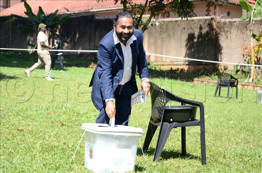 Katongole Singh, the aspiring Member of Parliament for Rubaga North on the National Resistance Movement (NRM) party ticket casting his vote at Makamba polling station in Lungujja a Kampala city suburb. This was during the presidential and parliamentary elections on January 15, 2026. (All Photos by Lawrence Mulondo)